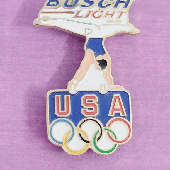 Busch Light Beer Mens Gymnastics Team USA Olympic Rings Lapel Hat Pin Badge - Picture 3 of 6